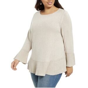 NEW Style & Co. Ruffled Sweater Hammock Heather Plus Size 0X Bell Sleeve Beige